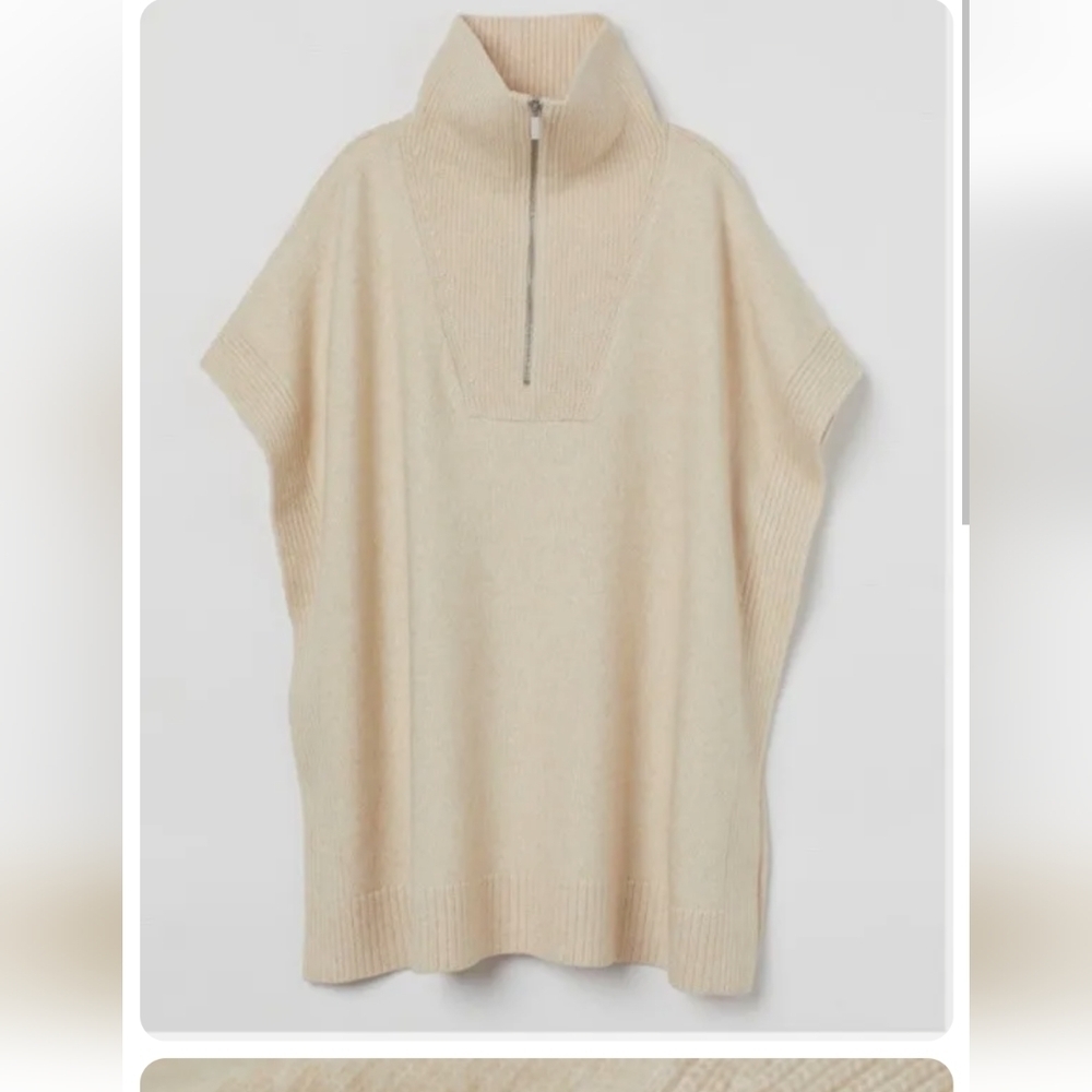 H&M Cream Zip-Neck Poncho Sweater